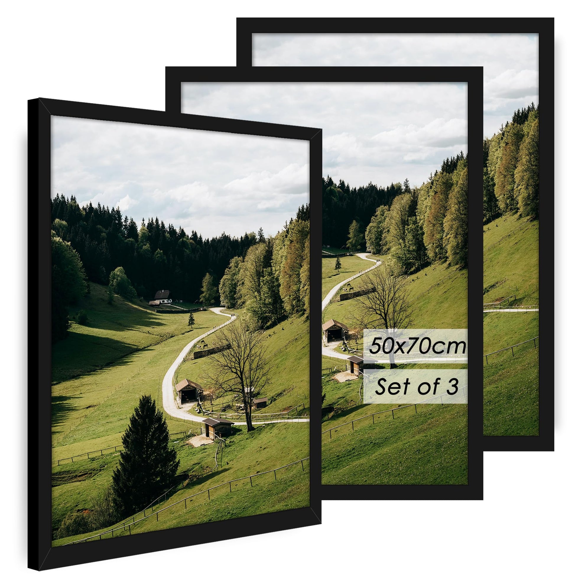 QPQIYIY Bilderrahmen 50x70 cm, 3er-Set, schwarz, Holzwerkstoff