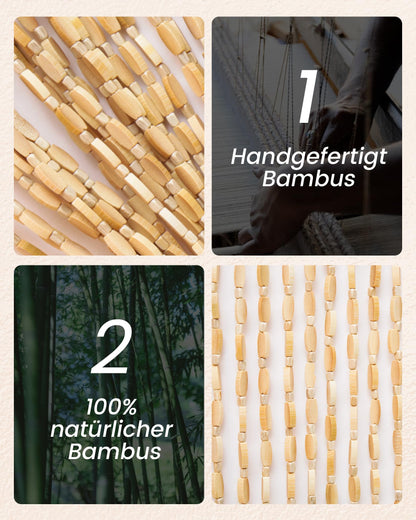 Ezcasch Holzperlenvorhang 90x200 cm, 52 Stränge, Beige, Türvorhang