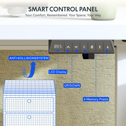 FLEXISPOT Höhenverstellbarer Schreibtisch 140x80cm – Einteilig, Weiss