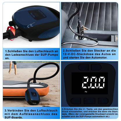 Furein WS-828 Elektrische SUP-Pumpe 20 PSI mit Auto-Off, Dark Blue