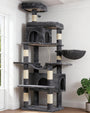 Heybly Kratzbaum 145 cm mit Hängematte und 2 Katzennestern, rauchgrau – Kletterturm aus Plüsch und Sisal