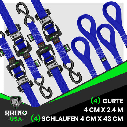 Rhino USA Schwerlast Ratschengurt-Set 4er-Pack 4x2.4m – Blau
