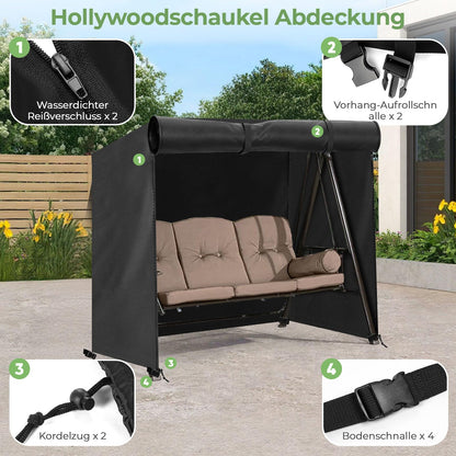 Lohofrnny Hollywoodschaukel Abdeckung 3-4 Sitzer 600D Schwarz