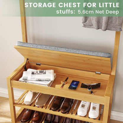 VIAGDO Garderobenständer mit Sitzbank Flurregal – Bambus