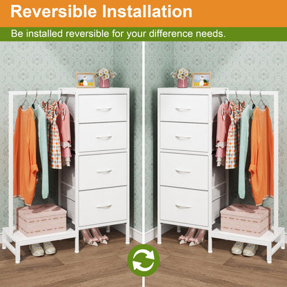 OYRREU Kommodenschrank mit Kleiderstange & 4 Schubladen – Weiss