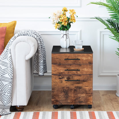 HOOBRO Rollcontainer Aktenschrank - 3 Schubladen Dunkelbraun/Schwarz