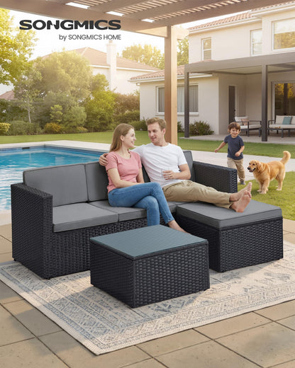 SONGMICS Gartenmöbel-Set GGF005B04, Polyrattan-Lounge, schwarz-grau
