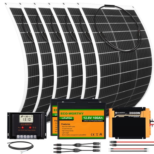 ECO-WORTHY 780W 12V flexibles Solarpanel Kit netzunabhängig: Schwarzes, rechteckiges Panel für autarke Stromversorgung.