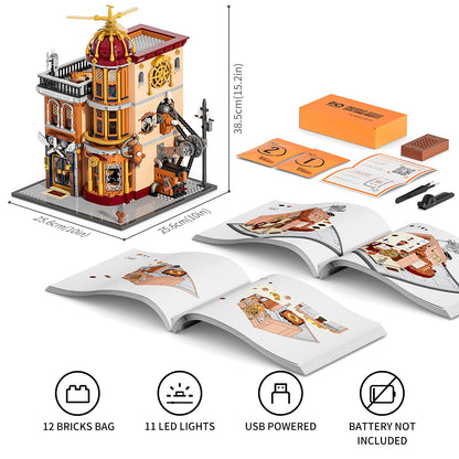 FUNWHOLE Steampunk Flugclub Beleuchtetes Baustein-Set - 1858 Teile