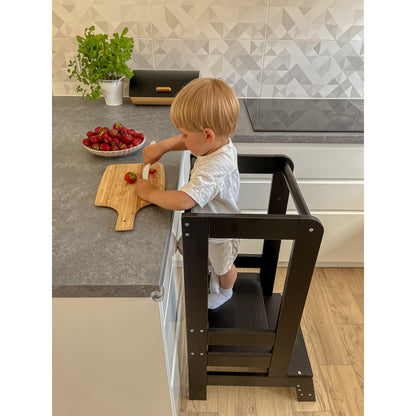 MEOWBABY Lernturm Kinder Tritthocker – Höhenverstellbar Schwarz