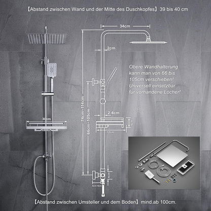 JOHO Edelstahl Duschsystem - Regendusche Chrom 30x30cm ohne Armatur