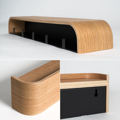 Kazai. Wandgarderobe 'Toke' | Moderne Design-Garderobe mit verdeckten Wandhaken | Garderobenpaneel aus Massivem Echtholz-Furnier | Eiche