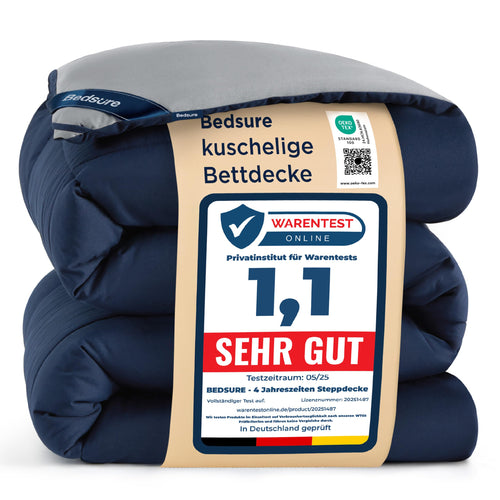BEDSURE Ganzjahresdecke 135x200 cm, Allergiker Bettdecke, Blau/Grau – zweifarbige Bettdecke für vier Jahreszeiten