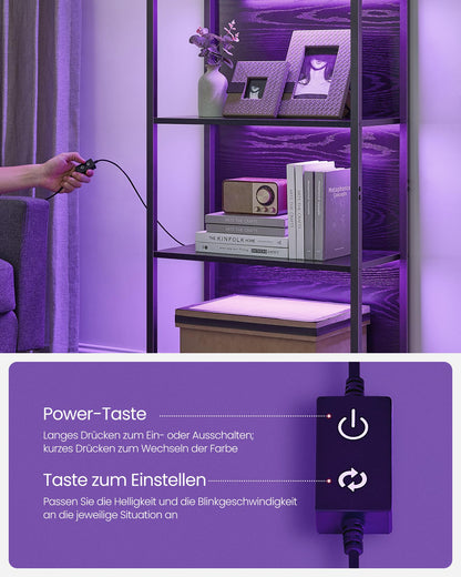 VASAGLE Bücherregal mit LED-Beleuchtung, 6 Ebenen, schwarz