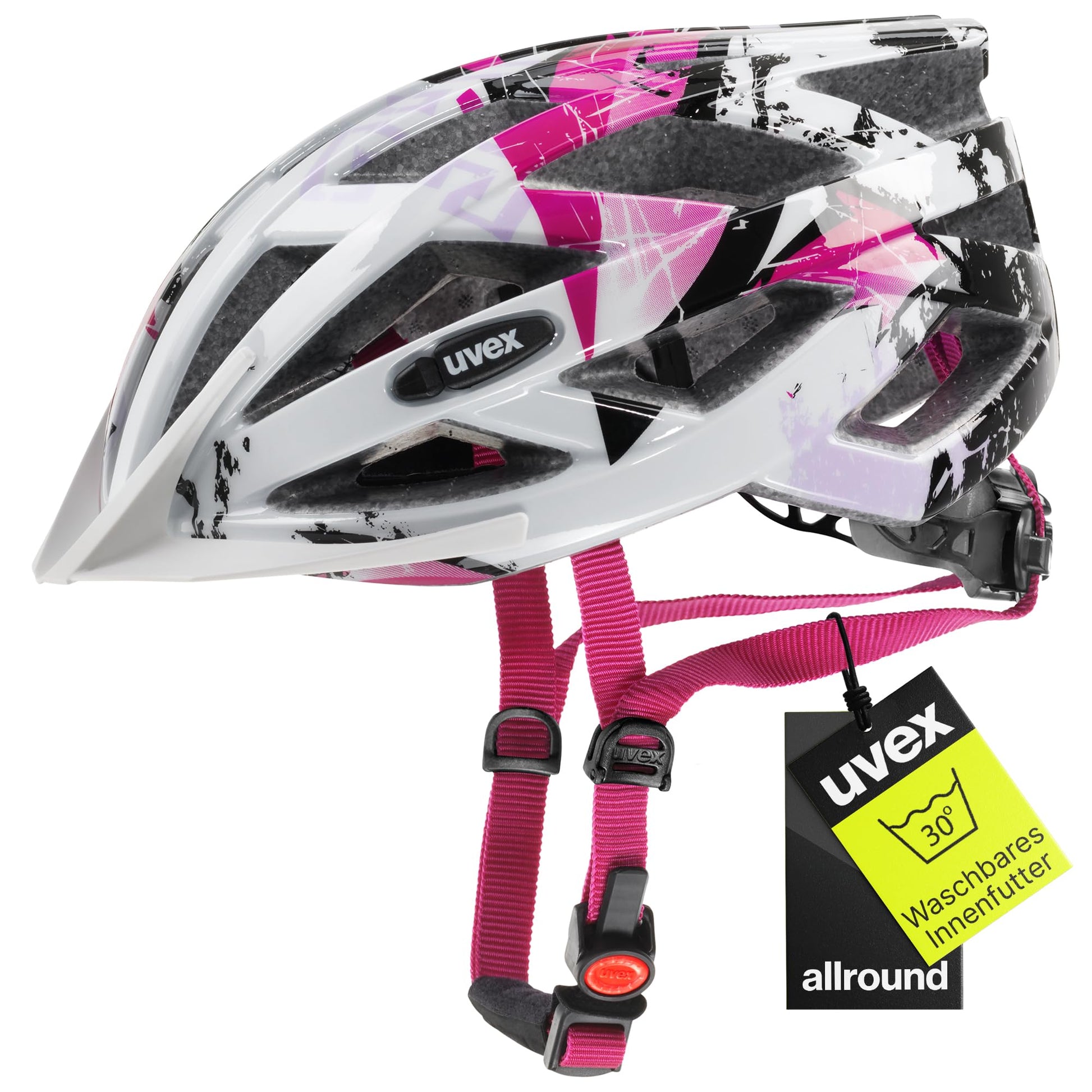 uvex air Wing Fahrradhelm für Kinder, White-Pink, 52-57 cm – Radhelm mit Belüftungsöffnungen und verstellbarem Gurtband