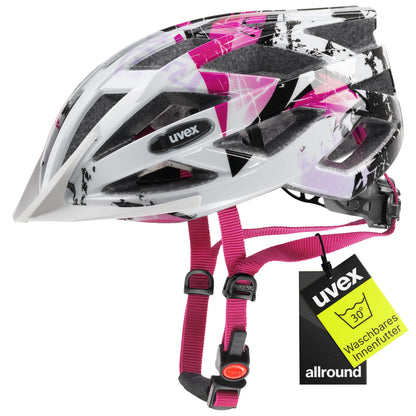 uvex air Wing Fahrradhelm für Kinder, White-Pink, 52-57 cm – Radhelm mit Belüftungsöffnungen und verstellbarem Gurtband