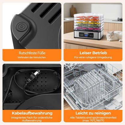 YASHE Dörrautomat FD-1019, 5 Edelstahl-Einschübe, 400 W, Timer