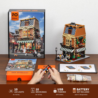 Funwhole Buchcafé Beleuchtetes Baukasten Set - 1718 Teile