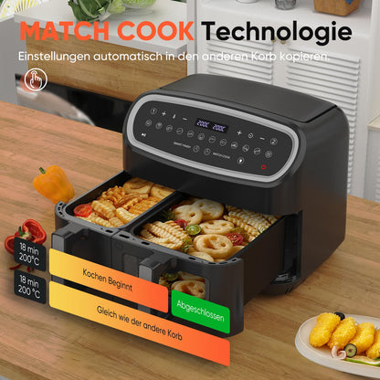 Gidgimo Heissluftfritteuse Doppelkammer 10L XXL Air Fryer