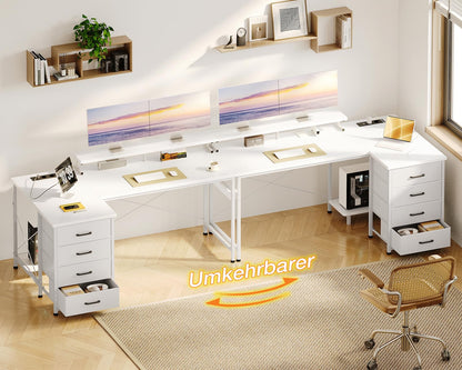 ODK Eckschreibtisch L-Form 140x80cm - Schubladen, USB, Weiss