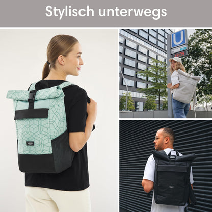 LARKSON No 4 Rolltop Rucksack Mint mit Laptopfach, wasserabweisend