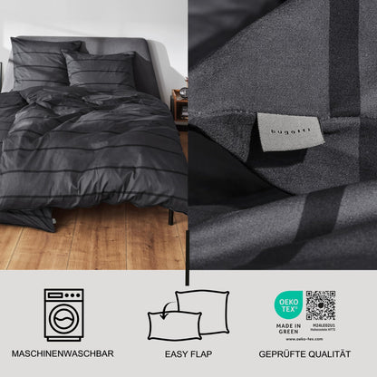 bugatti Satin Bettwäsche 135x200 cm anthrazit/schwarz Reissverschluss