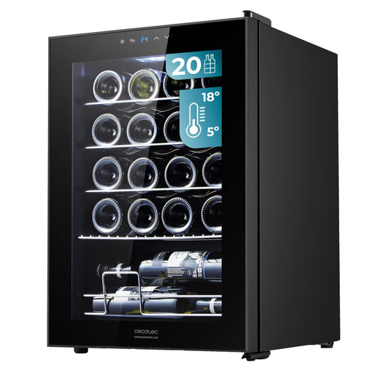 Cecotec GrandSommelier 2050 Black Compressor Weinkühlschrank – 24 Fl. Schwarz, rechteckig. Kühlt und lagert Wein zuverlässig.
