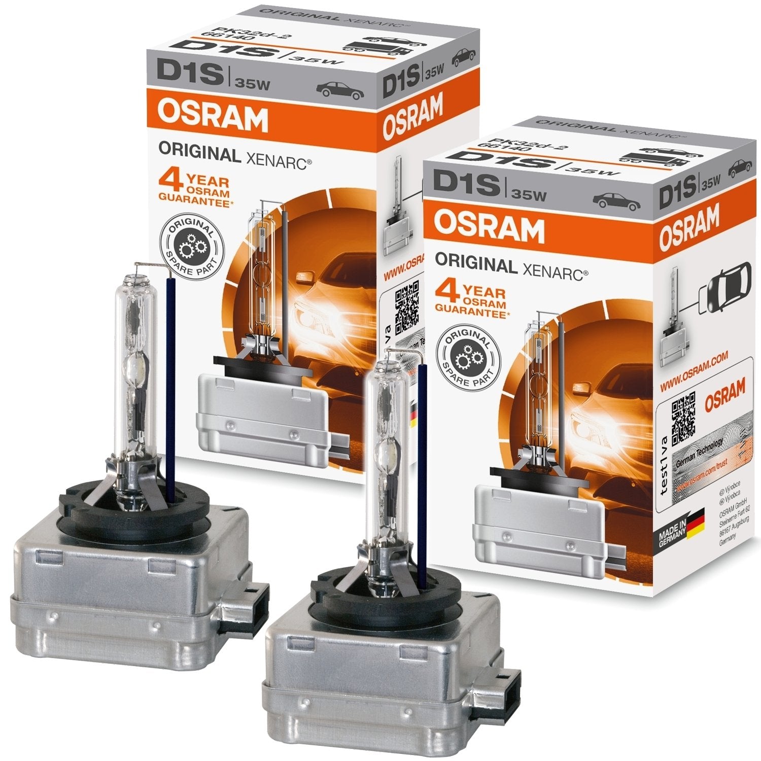 Osram Xenarc Original D1S Xenon-Brenner 66140, 2 Stück – HID-Entladungslampe für Abblendlicht und Fernlicht