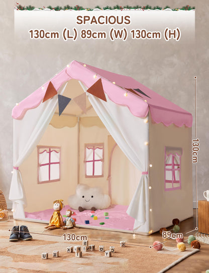 besrey 2-in-1 Kinderzelt Spielhaus - Pink mit Matte & Lichtern