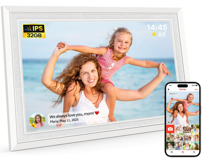 Frameo WLAN Digitaler Bilderrahmen 10,1 Zoll Touchscreen. Rechteckiger Rahmen mit 10,1-Zoll-Touchscreen. Zeigt Fotos und Videos, empfangen via WLAN.