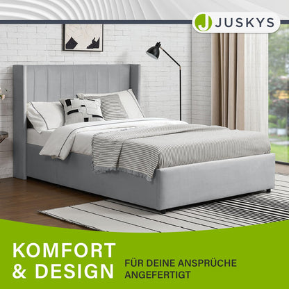 Juskys Polsterbett Savona 120x200 cm mit Stauraum Hellgrau
