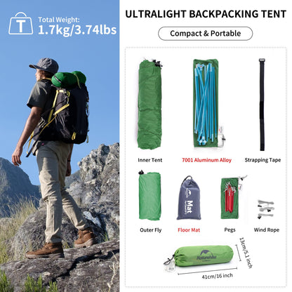 Naturehike Cloud up 1 Ultraleicht Zelt 4-Sais. - 210T Grün