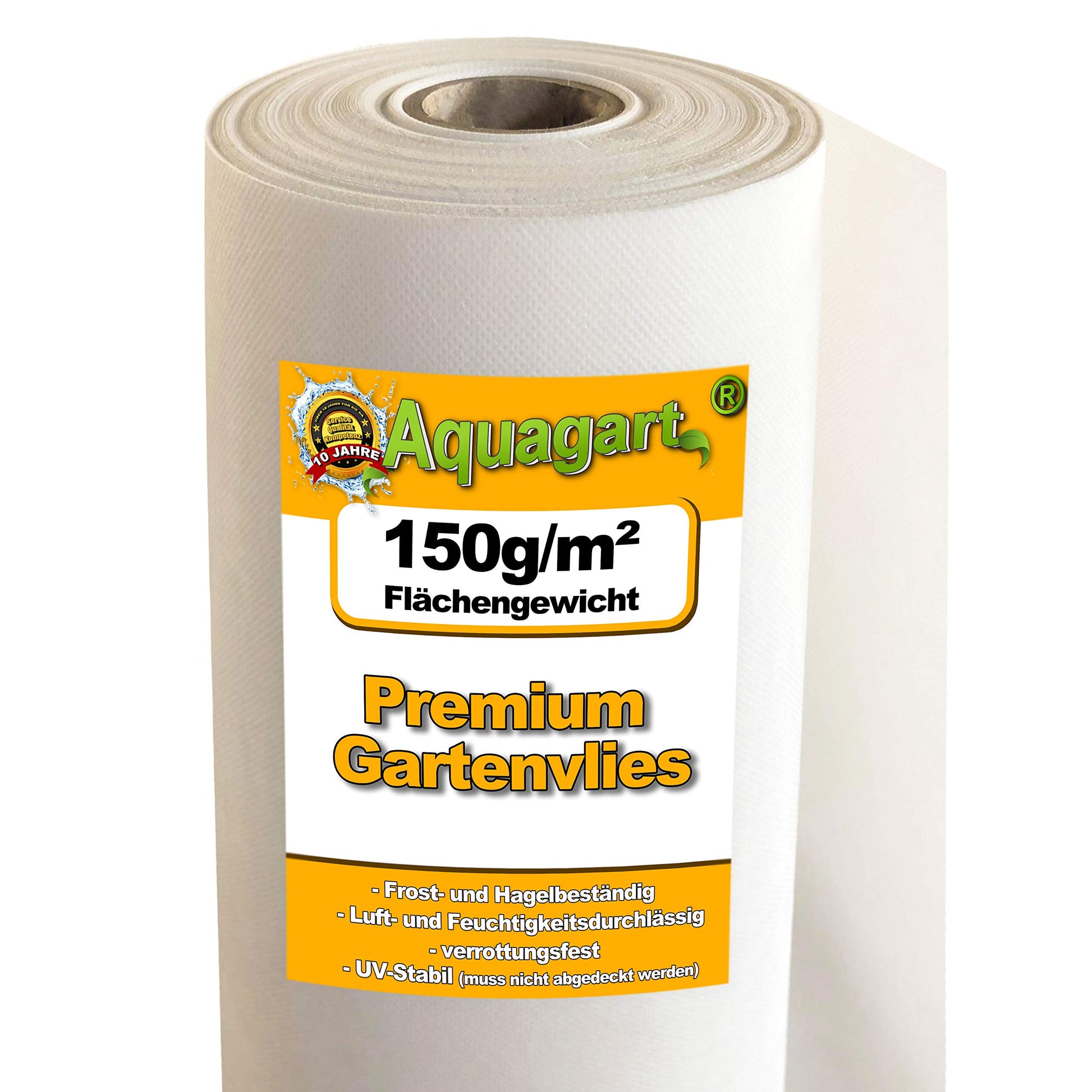 Aquagart Gartenvlies Unkrautschutz 150g/m² - 45m x 1m Weiss. Weißes, robustes Gartenvlies zum Schutz vor Unkraut in Beeten und unter Wegen.