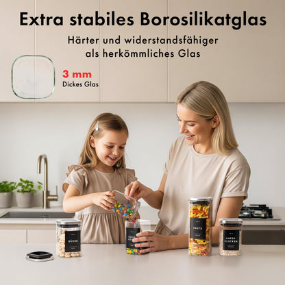 EDELHAUS Vorratsgläser Set 12-teilig, Borosilikatglas, Edelstahldeckel