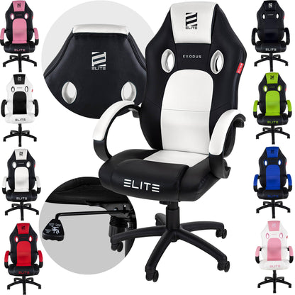 ELITE MG100 Exodus ergonomischer Gaming Stuhl - Schwarz/Weiss. Schwarz-weißer, ergonomischer Stuhl für lange Spielsitzungen.