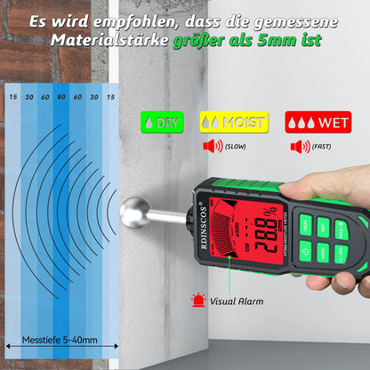 RDINSCOS Feuchtigkeitsmessgerät Wand Farbdisplay wiederaufladbar