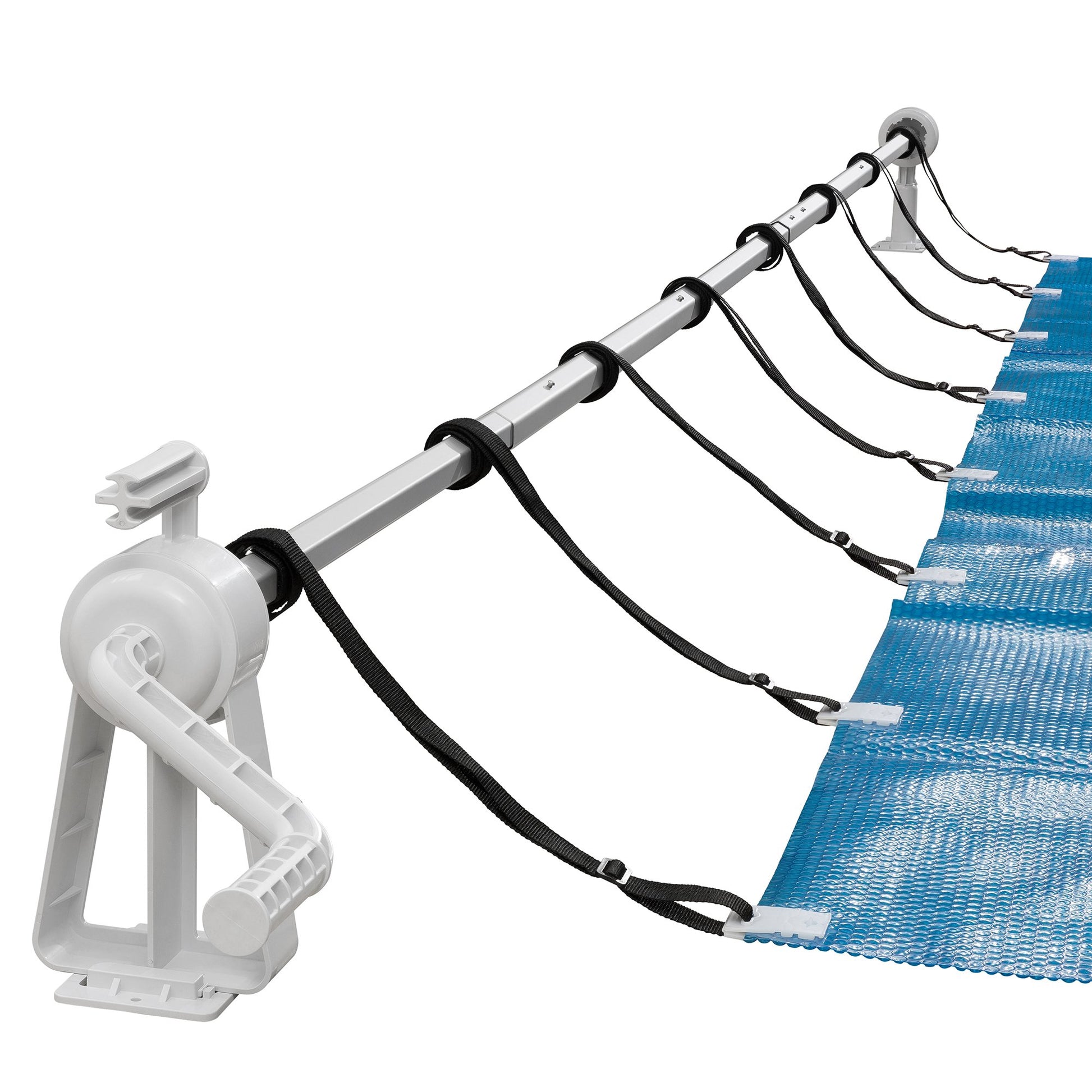 Arebos Aufrollsystem für Pool- & Solarplanen 1,05-6,15 m. Silbernes, teleskopierbares Aluminiumsystem mit Kurbel für Poolabdeckungen.