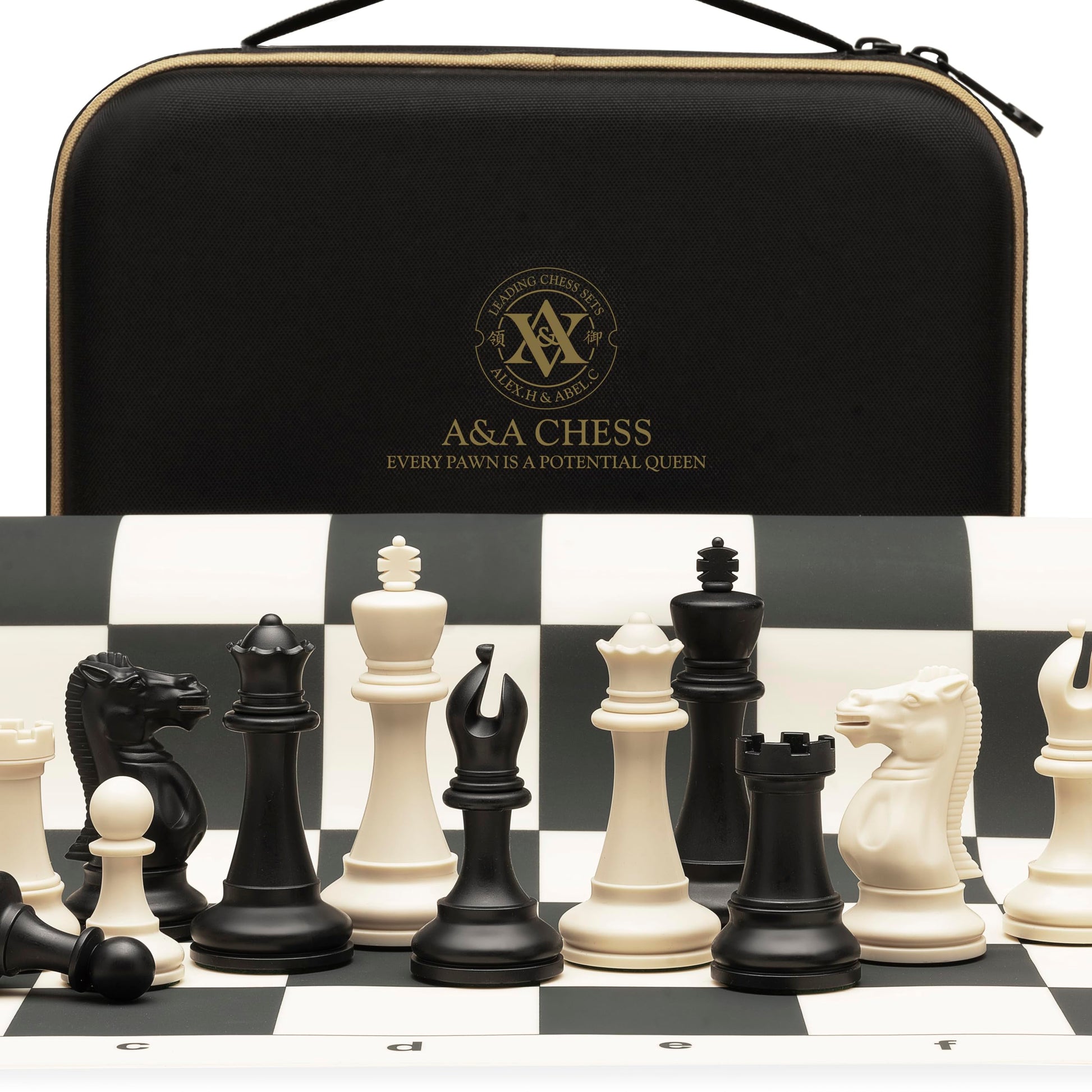 A&A Turnier-Schachspiel mit Silikon-Schachbrett und Staunton-Figuren