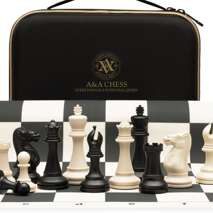 A&A Turnier-Schachspiel mit Silikon-Schachbrett und Staunton-Figuren