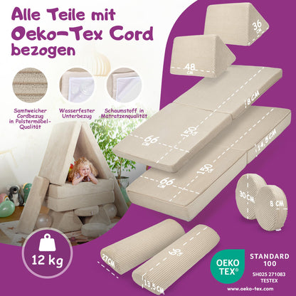 Linodino® Spielsofa Bausteine Cord Fantasiewelt – Elfenzauber Beige
