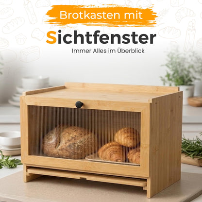 AH Bambus Brotkasten mit Schneidebrett und Acryltür, 40 x 26 x 23 cm