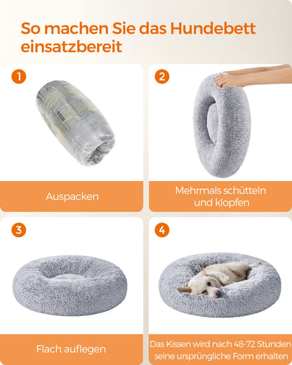 Feandrea Hundebett Donut, waschbares Katzenbett, Plüsch, 80 cm, grau