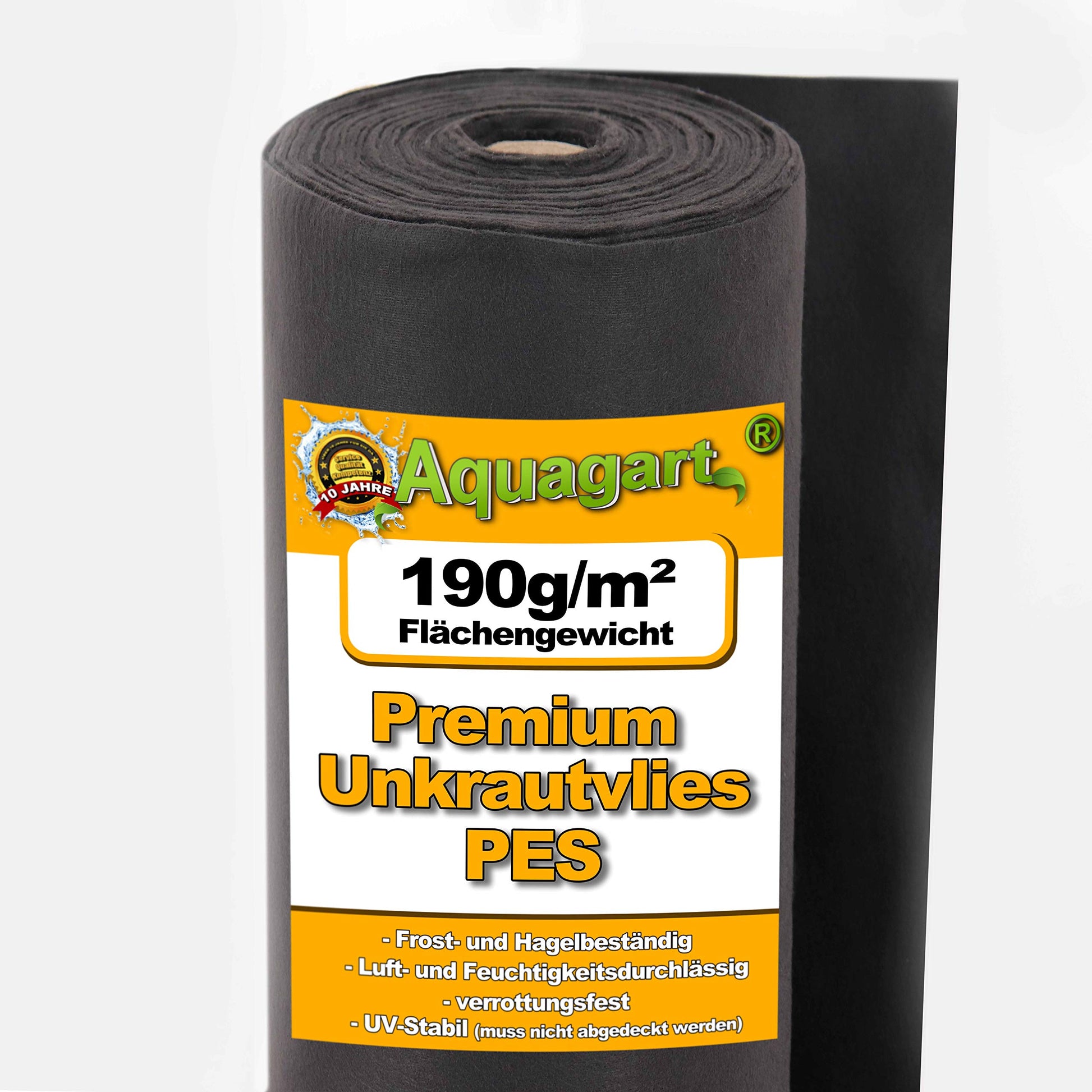 Aquagart Unkrautvlies Gartenvlies – schwarz 190g, 1x125m. Schwarzes, gewebtes Bodenvlies zur Unkrautunterdrückung im Garten.