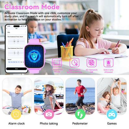 Ucani A28 4G Kinder-Smartwatch mit GPS, Videoanruf und SOS, Lila
