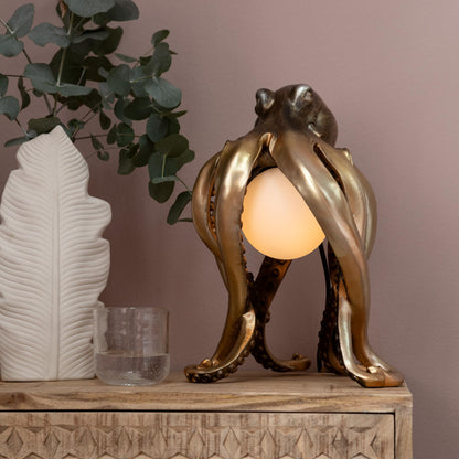 Kare Design Animal Octopus Tiermotiv Tischlampe - Gold