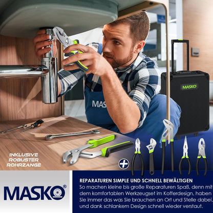 MASKO® Werkzeugkoffer Werkzeugset Gefüllt - 1400-teilig mit Rollen