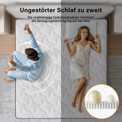 TXO Taschenfederkernmatratze MH01 140x200 cm, 7-Zonen, H3, 25 cm