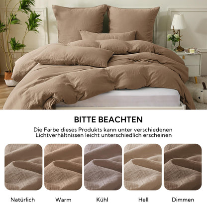 SOULFUL Muslin Baumwoll Bettwäsche Set 135x200 - Dunkler Kaffee