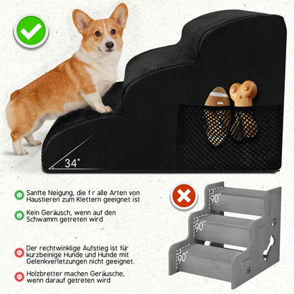 Thihome Hundetreppe 3 Stufen, 40 cm, waschbarer Bezug, schwarz