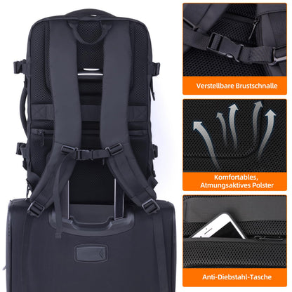 TravelGo Vakuum Laptop Backpack 46L – Handgepäck Rucksack Schwarz